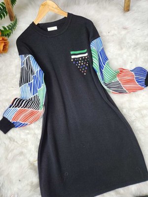 Kolları Desenli Triko Tunik