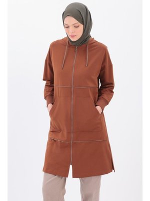Saten Ara Biyeli Sweat Hırka Kahve Saten Ara Biyeli Sweat Hırka Kahve