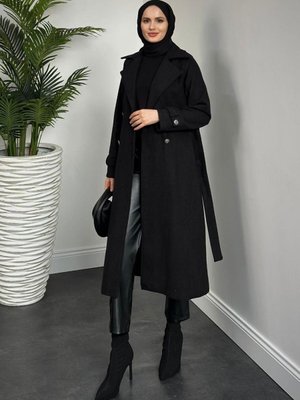 Desire Astarlı Düğmeli Kaşe Kaban Siyah Desire Astarlı Düğmeli Kaşe Kaban Siyah