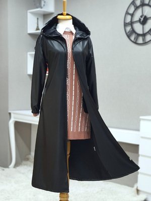 Kapüşonlu Fermuarlı Kolları Lastikli Deri Kap