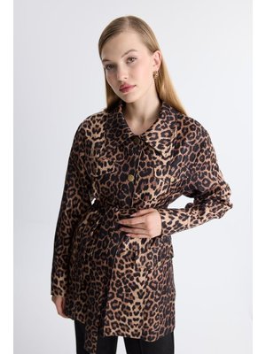 Koyu Leopar Desen Ceket