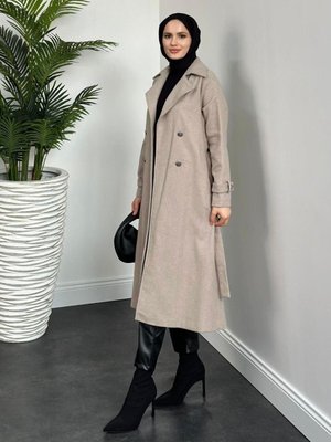 Desire Astarlı Düğmeli Kaşe Kaban Vizon Desire Astarlı Düğmeli Kaşe Kaban Vizon