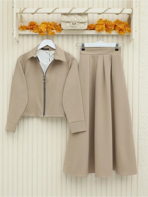 Fermuarlı Pliseli Etekli Takım