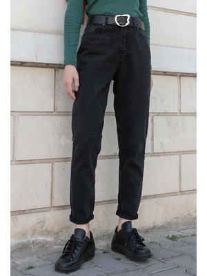 Siyah Mom Kot Pantolon