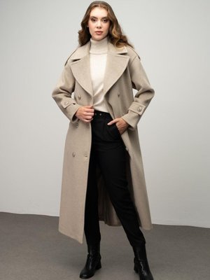 Düşük Kol Apolet Detaylı Kruvaze Oversize Kaban Taş