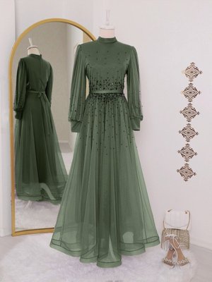 Tasarım Taş Detaylı Kabartma Etekli Tül Abiye Elbise Tasarım Taş Detaylı Kabartma Etekli Tül Abiye Elbise