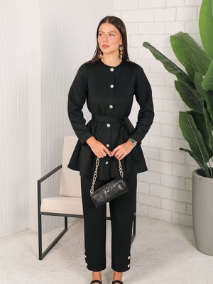 Siyah Düğmeli Scuba Takım