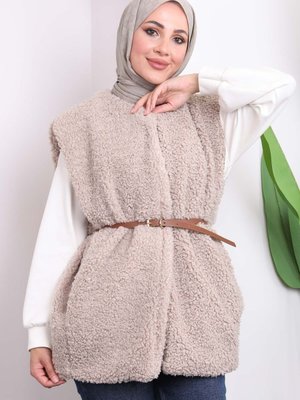 Vizon Bel Kemerli Peluş Yelek Vizon Bel Kemerli Peluş Yelek