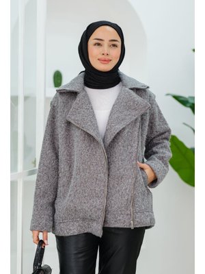 Gri Yan Fermuar Detay Ceket Gri Yan Fermuar Detay Ceket