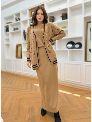 Premium Kalite Etekli Tasarım Etek Hırka Üçlü Triko Takım