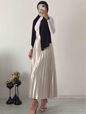 Işıltı Denye Pliseli Etek Krem Işıltı Denye Pliseli Etek Krem