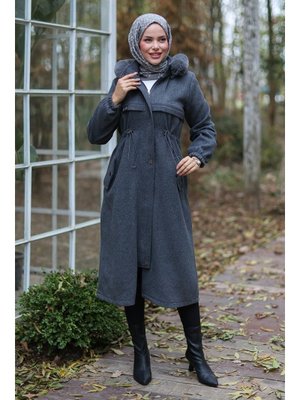 Antrasit Tünel Detaylı Kaşe Kaban