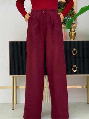 Fermuarlı Cep Detaylı Kaşe Pantolon Bordo