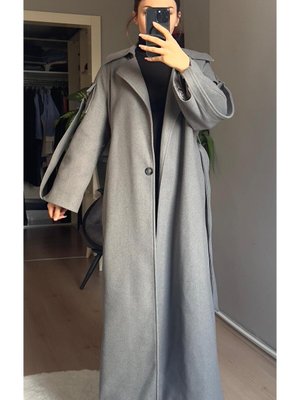 Kol Detaylı Kaşe Kaban Gri Kol Detaylı Kaşe Kaban Gri