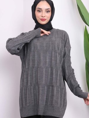 Antrasit Bisiklet Yaka İnce Merserize Salaş Triko Tunik Antrasit Bisiklet Yaka İnce Merserize Salaş Triko Tunik