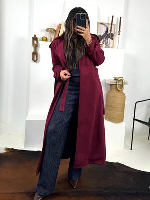 Bordo Güderi Trençkot Model Kaban