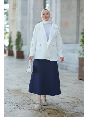 Lacivert Beli Lastikli Scuba Etek Lacivert Beli Lastikli Scuba Etek
