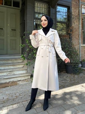 Kruvaze Kaşe Kaban / Krem