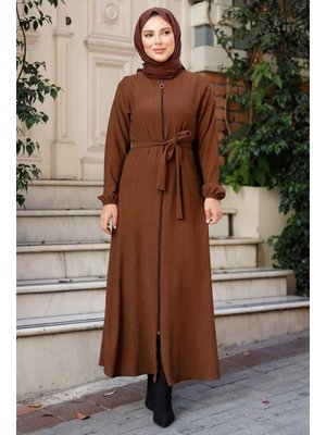 Kahve Edna Fermuarlı Ferace