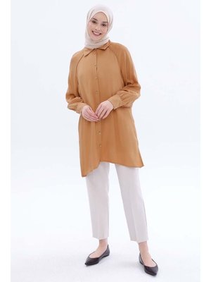 Camel Büyük Beden Reglan Kol Gömlek Tunik Camel Büyük Beden Reglan Kol Gömlek Tunik
