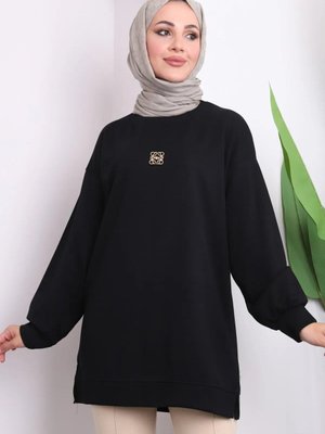 Luxwomenn Bisiklet Yaka Etek Ucu Manşetli Oys Kumaş Sweat Tunik