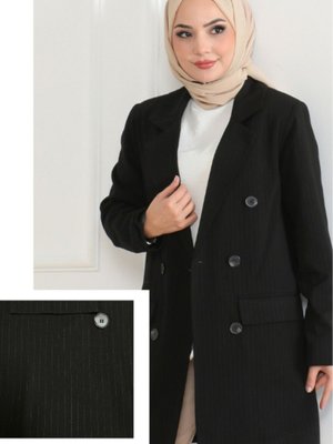 Klasik Çizgili Blazer Ceket Siyah
