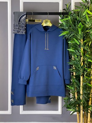 Kalite İkili Kadın Zincir Detaylı Ve Cepli Kapşonlu Eşofman Takım