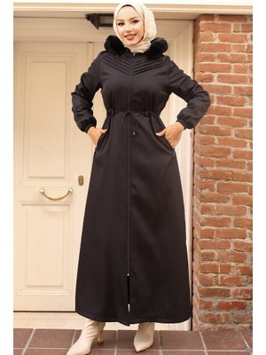 Siyah Nervürlü Bondit Mont