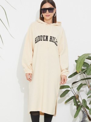 Kapüşonlu Baskılı Tunik Sweatshirt