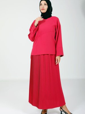 Fuşya Eteği Pliseli Bluz Ve Etek Takım Fuşya Eteği Pliseli Bluz Ve Etek Takım