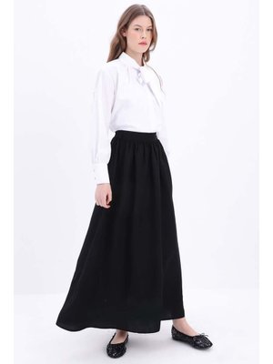 Siyah Keten Kloş Etek