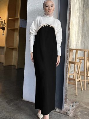 Seyran Elbise Siyah Krem