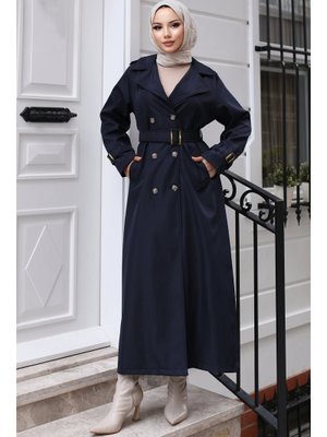 Lacivert Kuşaklı Trençkot