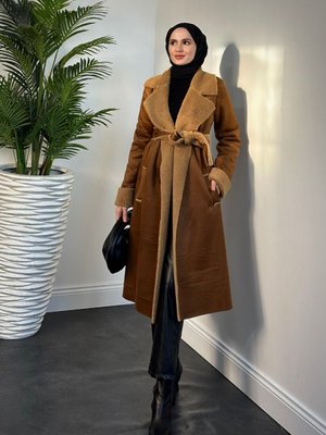 Rima İçi Yünlü Kaşe Kaban Kahverengi Rima İçi Yünlü Kaşe Kaban Kahverengi