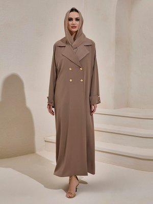 Crepe Trench Abaya Açık Kahve Al Sheıkha