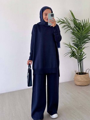 Işıltılı Merserize Takım Lacivert