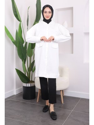 Ekru Çıtçıtlı Kapüşonlu İki İplik Kap Ekru Çıtçıtlı Kapüşonlu İki İplik Kap