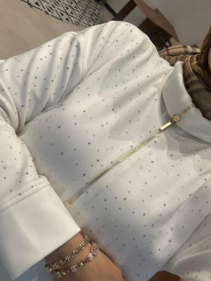 Taşlı Eşofman Takımı Ekru