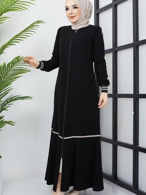 Çizgi Detaylı siyah Ferace