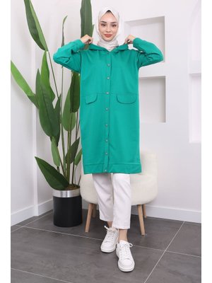 Yeşil Çıtçıtlı Kapüşonlu İki İplik Kap Yeşil Çıtçıtlı Kapüşonlu İki İplik Kap