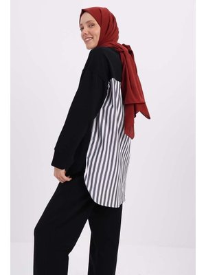 Siyah Arkası Garnili Pantolonlu Takım