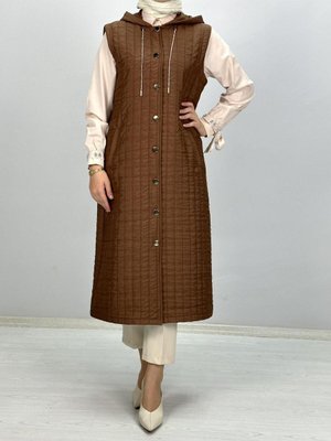 Büyük Beden Kapitone Yelek Kahve