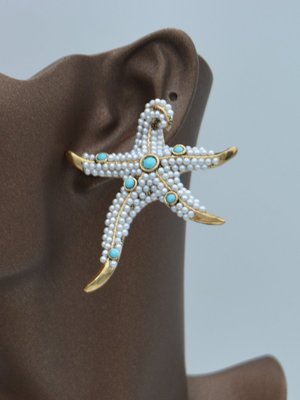 Beyaz İncili Deniz Yıldızı Küpe