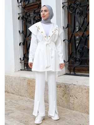 Beyaz Ön Yırtmaçlı Scuba Pantolon