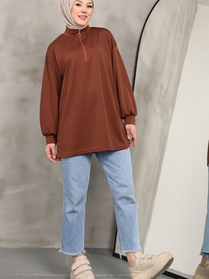 Kahverengi Yaka Fermuarlı Oysho Sweatshirt Kahverengi Yaka Fermuarlı Oysho Sweatshirt