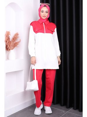 Fuşya Fermuarlı Pantolonlu İki İplik Takım