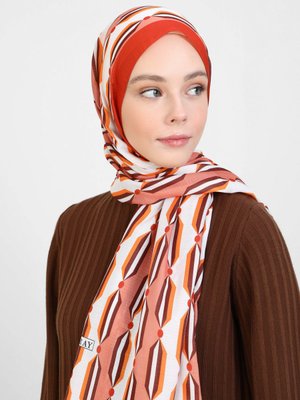 Mercan Nevada Pamuk Şal Çizgi Desen Kremit