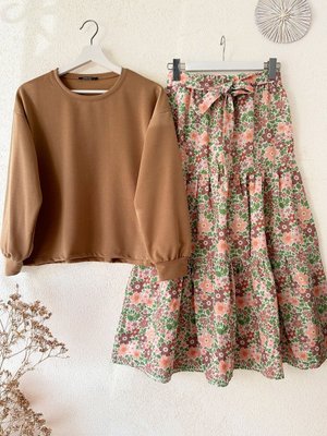 Sare Etek Bluz Takım Camel