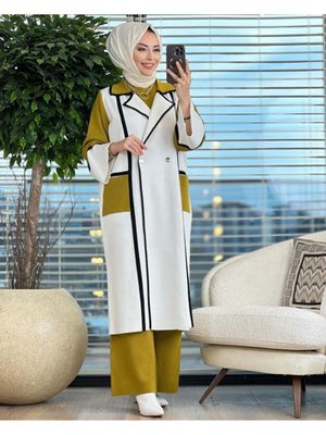 Üçlü Hırkalı Triko Takım Hardal