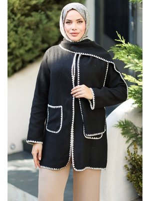 Siyah Sarel Atkılı Kaşe Ceket